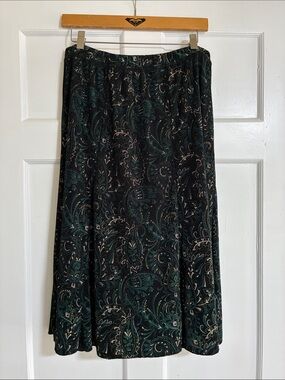Christopher & Banks Women's Black & Green Paisley A-Line Skirt Size M